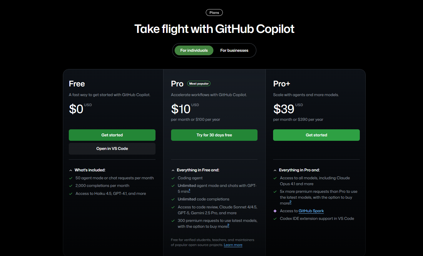 Copilot 定價頁面