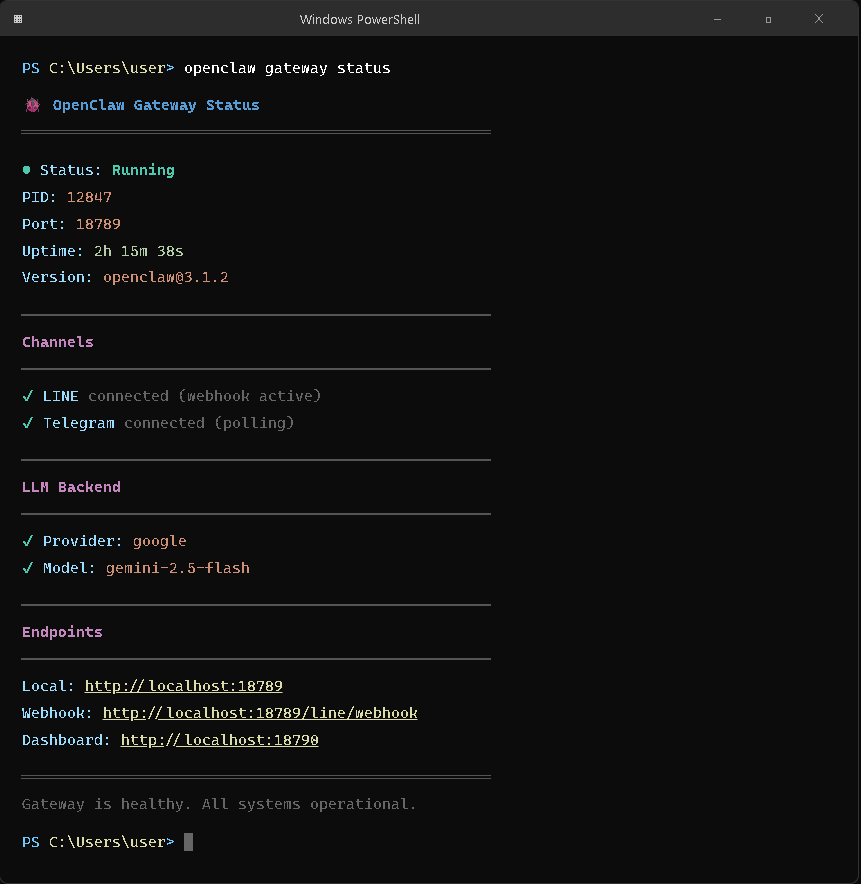 CLI gateway status 輸出